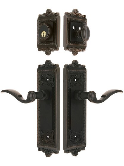 Grandeur Windsor Entry Door Set, Keyed Alike with Bellagio Levers in Oil-Rubbed Bronze.